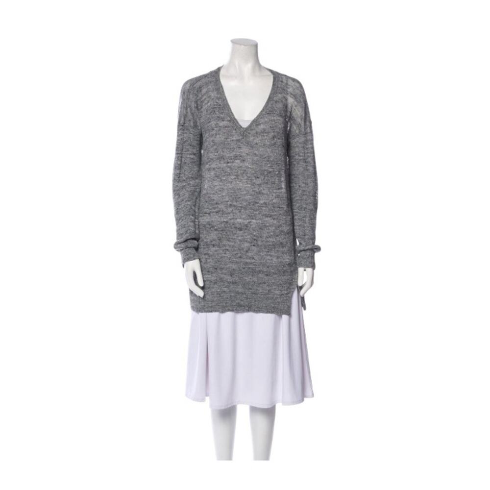Vince Linen V-Neck Sweater Gray Heather Long Line Tunic Size XS